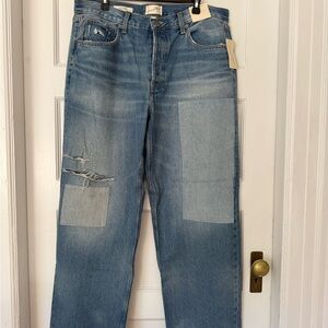 Universal Thread Women's Light Blue Distressed Flare Jeans with Patchwork